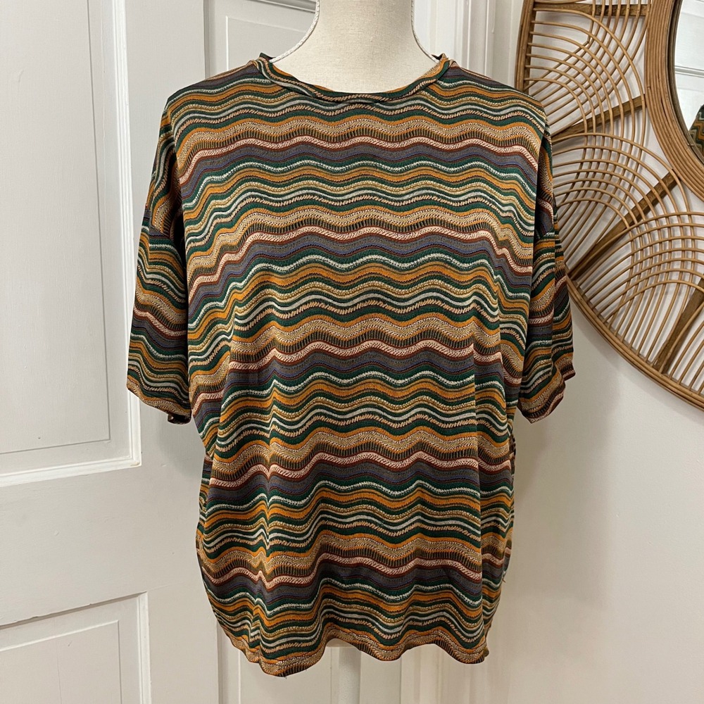 VTG Farentino Ferre Boxy Zig Zag Top XL Italian Luxury Artsy Retro Chevron Fall